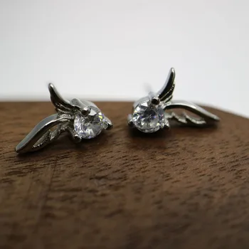 Angelas sparnų Stud auskarai moterims, sidabrą, padengtą AAA kalnų krištolas akmens auskarai 2018 mados earing moterų mergina papuošalai dovana