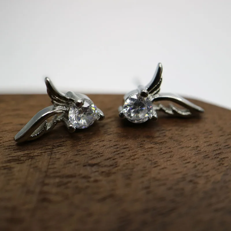 Angelas sparnų Stud auskarai moterims, sidabrą, padengtą AAA kalnų krištolas akmens auskarai 2018 mados earing moterų mergina papuošalai dovana 0