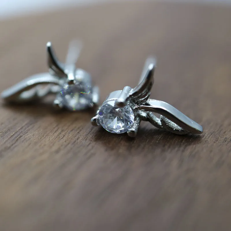 Angelas sparnų Stud auskarai moterims, sidabrą, padengtą AAA kalnų krištolas akmens auskarai 2018 mados earing moterų mergina papuošalai dovana 2