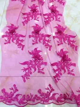 5yards /daug hts004# fushia rožinė 3d prabangių gėlių geriausios kokybės siuvinėjimo tiulio tinklelio, nėrinių audinys vakarinę suknelę/vestuvės